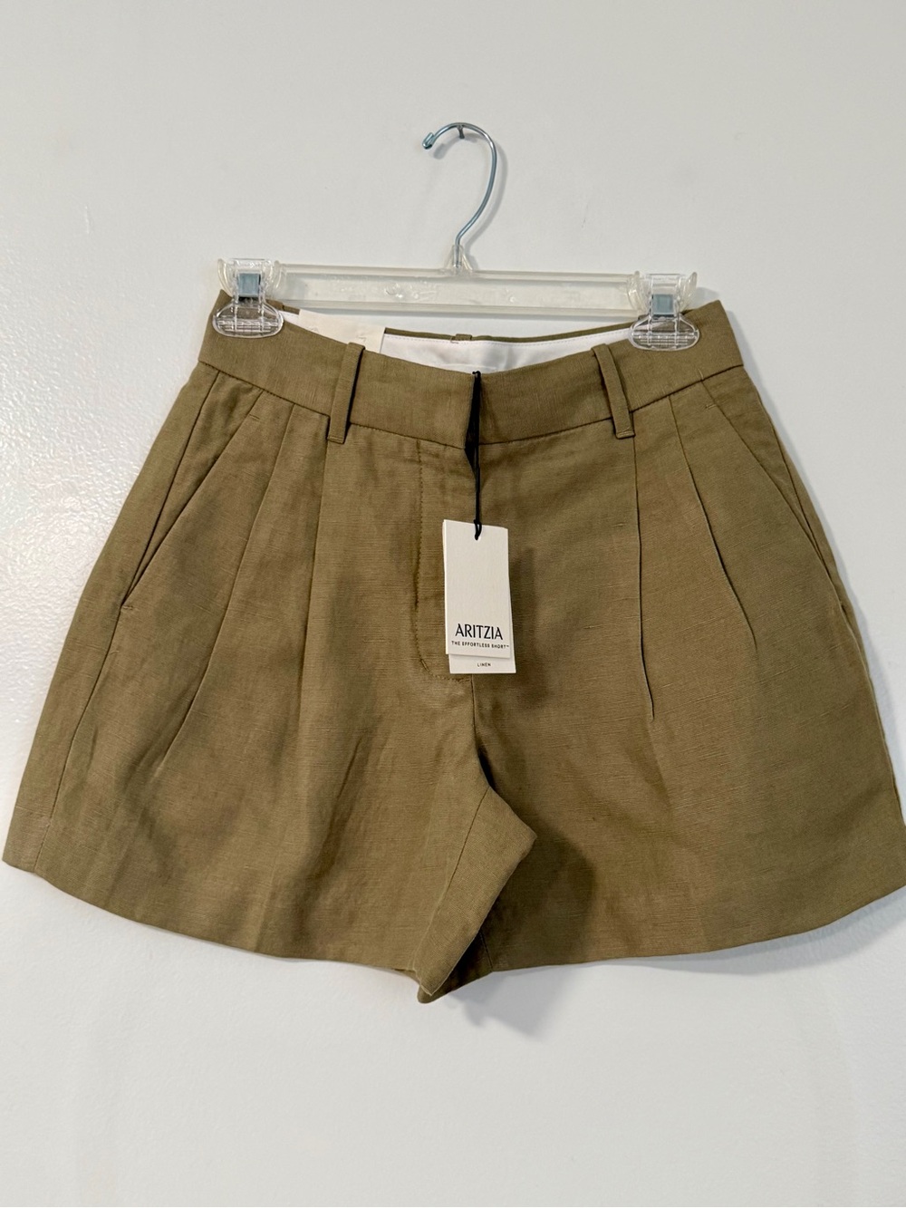 NWT Aritzia Olive-Tan High-Rise Tailored Linen Bermuda Shorts